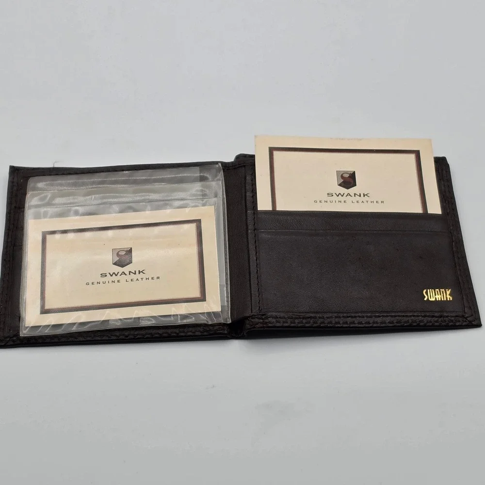 Swank Bifold Wallet Mens OS‎ Black Like New Genuine Leather Card Slots Vintage